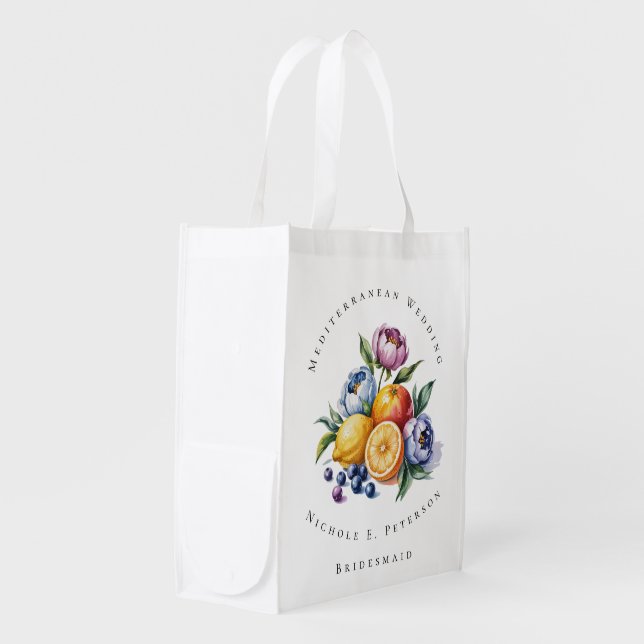 Mediterranean Citrus Bouquet Wedding Favor Grocery Bag (Front Side)