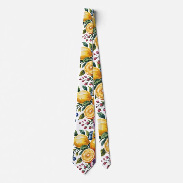 Mediterranean Citrus Bouquet Wedding Groom Neck Tie (Front)