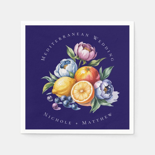 Mediterranean Citrus Bouquet Wedding Napkins (Front)