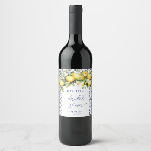 Mediterranean Citrus Bridal Shower Wine Label