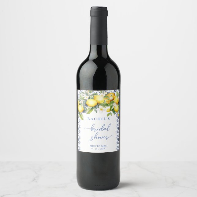 Mediterranean Citrus Bridal Shower Wine Label (Front)