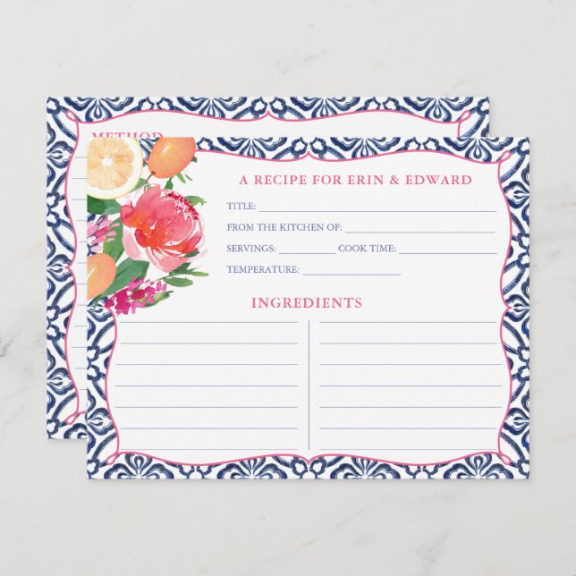 Mediterranean Citrus Bright Floral Recipe Card (Front/Back)