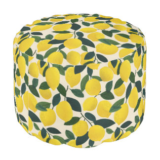Mediterranean Citrus Fruit Pattern Summer Lemons  Pouf