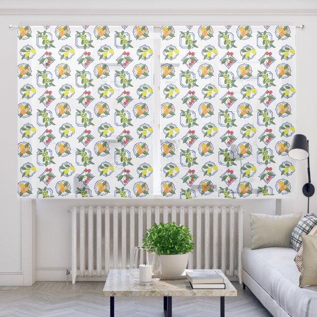 Mediterranean Citrus Fruit Patterned Sheer Curtains (Living Room)