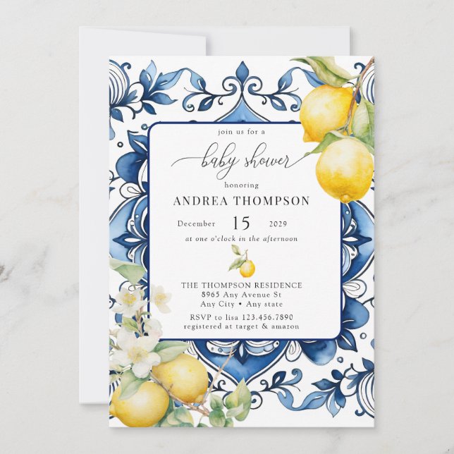 Mediterranean | Citrus Lemon | Baby Shower Invitat Invitation (Front)
