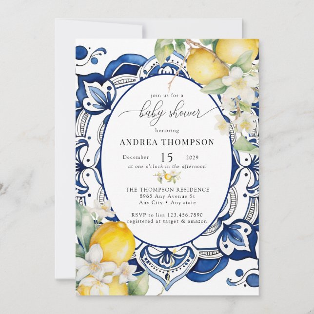 Mediterranean | Citrus Lemon | Baby Shower Invitat Invitation (Front)