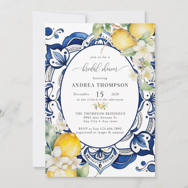 Mediterranean | Citrus Lemon | Bridal Shower  Invitation (Front)