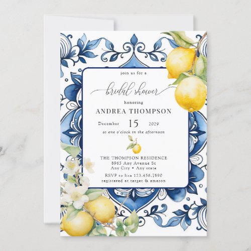 Mediterranean  Citrus Lemon  Bridal Shower Invitation