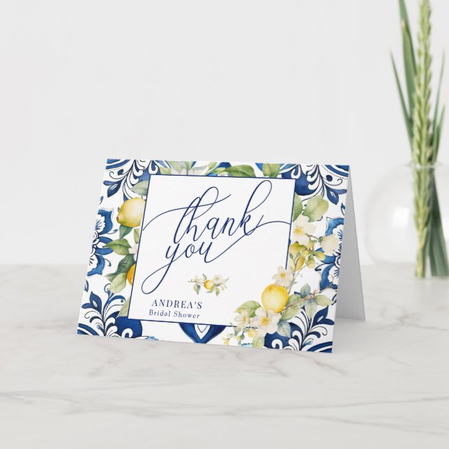 Mediterranean Citrus Lemon Bridal Shower Thank You (Front)