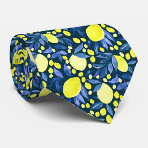 Mediterranean Citrus Lemon Pattern Neck Tie
