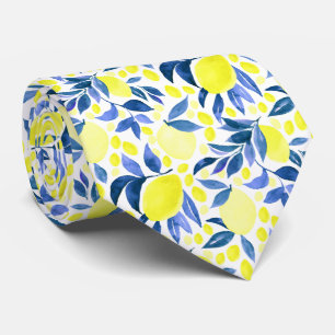 Mediterranean Citrus Lemon Pattern Neck Tie