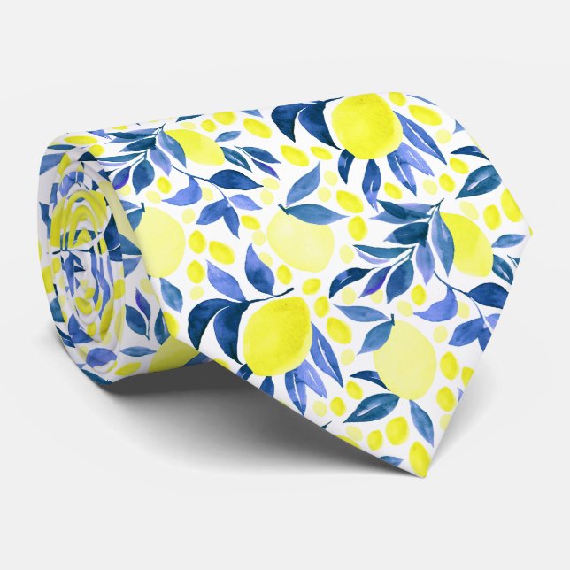 Mediterranean Citrus Lemon Pattern Neck Tie (Rolled)