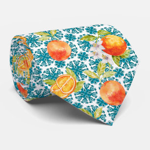 Mediterranean Citrus Lemon Pattern Neck Tie