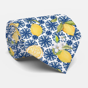 Mediterranean Citrus Lemon Pattern Neck Tie
