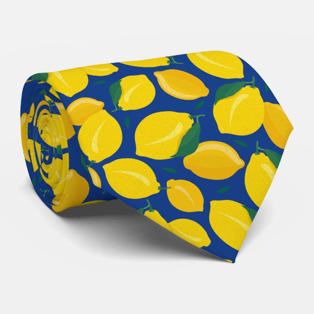 Mediterranean Citrus Lemon Pattern Neck Tie (Rolled)