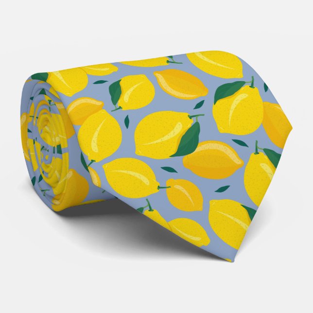 Mediterranean Citrus Lemon Pattern Neck Tie (Rolled)