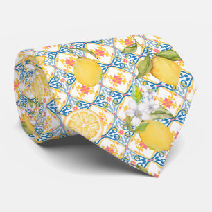 Mediterranean Citrus Lemon Pattern Neck Tie