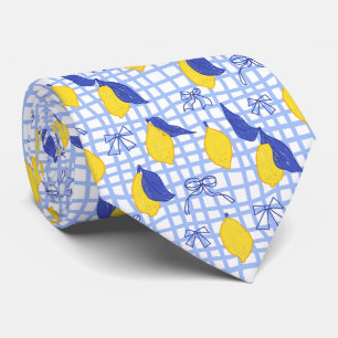 Mediterranean Citrus Lemon Pattern Neck Tie