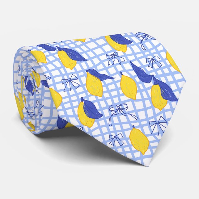 Mediterranean Citrus Lemon Pattern Neck Tie (Rolled)
