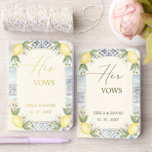 Mediterranean Citrus Lemon Script His and Hers Foil Vow Books