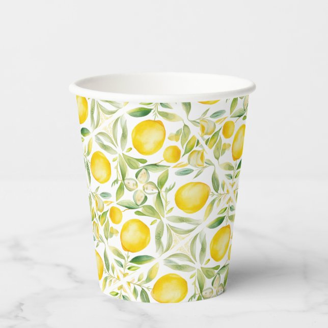 Mediterranean Citrus Lemon Tiles Paper Cups (Front)