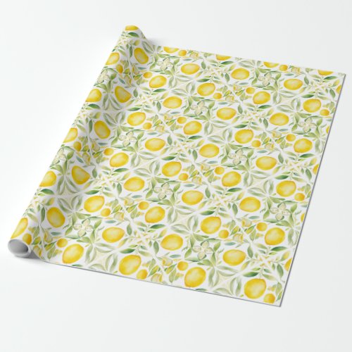 Mediterranean Citrus Lemon Tiles Wrapping Paper