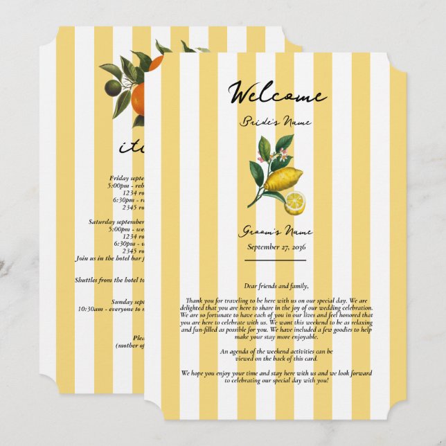 Mediterranean Citrus Lemon Wedding Itinerary Program (Front/Back)