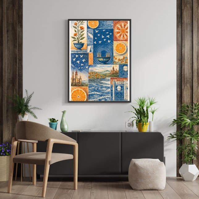 Mediterranean Citrus & Ocean Collage Art Print (Creator Uploaded)
