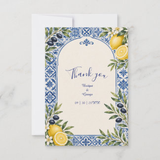 Mediterranean Citrus Olive Arch Watercolor Wedding Thank You Card