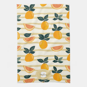Mediterranean Citrus & Pink Grapefruit Stripes Kitchen Towel
