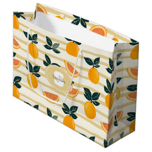 Mediterranean Citrus & Pink Grapefruit Stripes Large Gift Bag