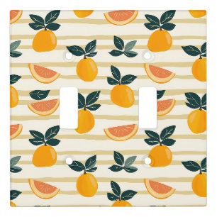 Mediterranean Citrus & Pink Grapefruit Stripes Light Switch Cover