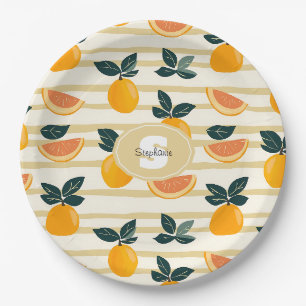 Mediterranean Citrus & Pink Grapefruit Stripes Paper Plates