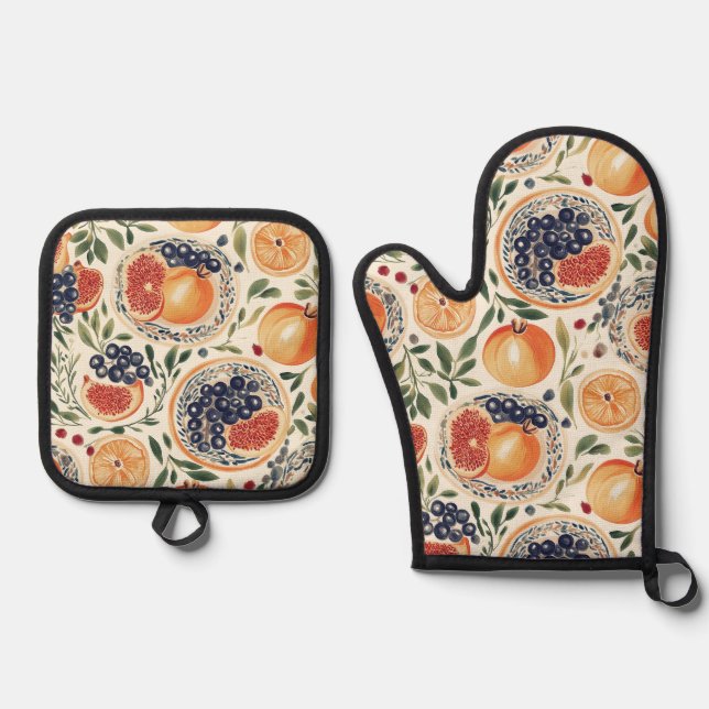 Mediterranean Citrus & Pomegranate Oven Mitt and P Oven Mitt & Pot Holder Set (Front)