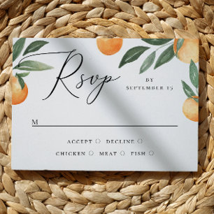 Mediterranean Citrus Wedding Watercolor Orange RSVP Card