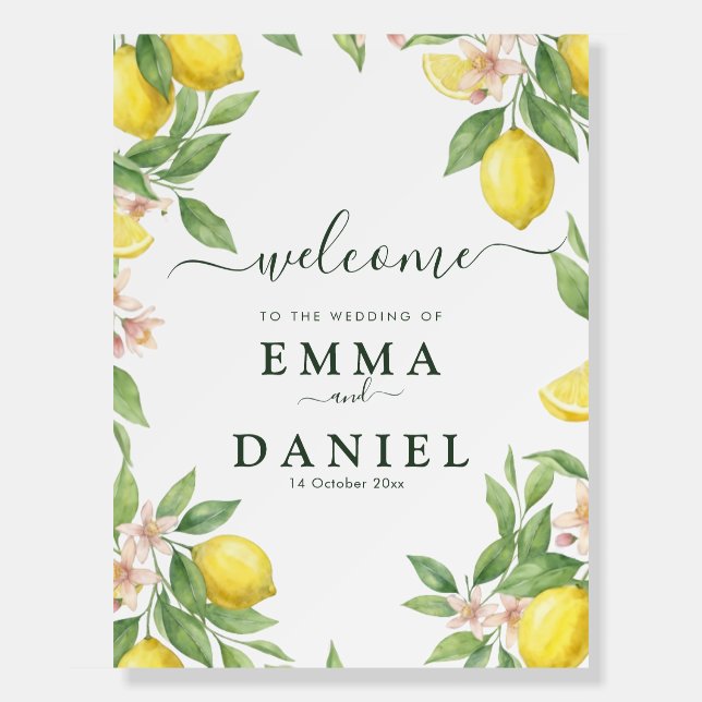 Mediterranean Citrus Wreath Wedding Welcome Sign (Front)