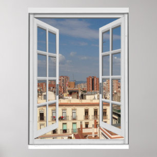 Mediterranean City View Fake Window Poster
