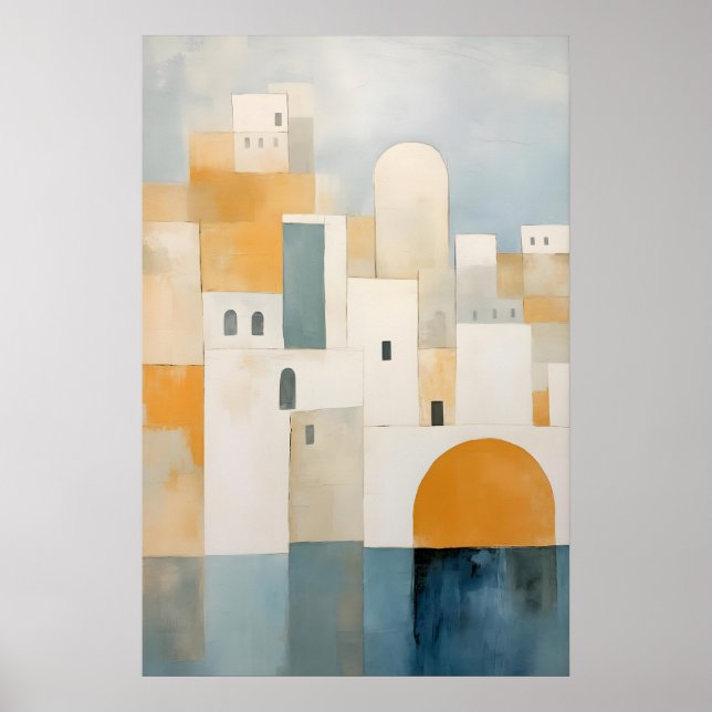 Mediterranean Cityscape Art Print Abstract Coastal (Front)
