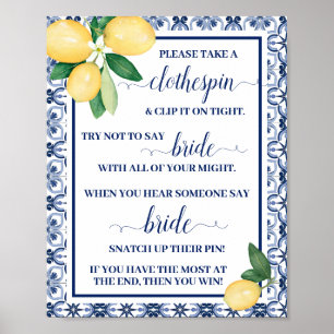 Mediterranean Clothespin Bridal Shower Game Sign