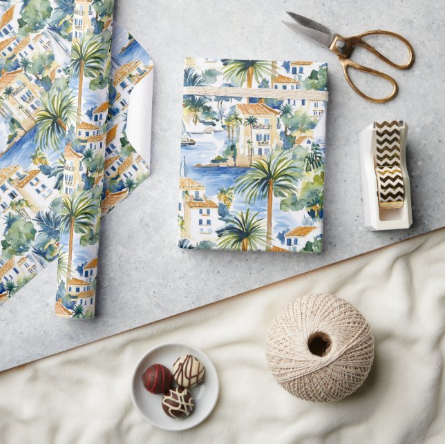 Mediterranean Coast Sea Wedding Wrapping Paper (Crafts)