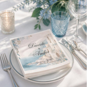 Mediterranean Coastal Blue & White Wedding Napkins
