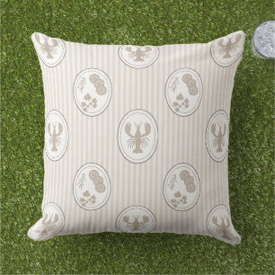 Mediterranean Coastal Lobster & Stripes Limestone Outdoor Pillow