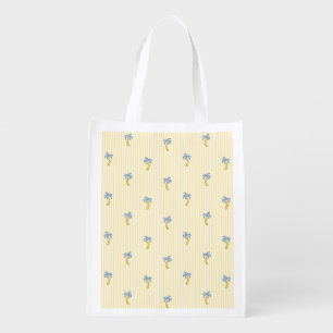 Mediterranean Coastal Palm Tree Stripes Limoncello Grocery Bag