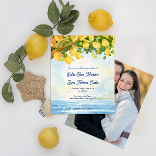 Mediterranean Coastal Photo Lemon Wedding Invite