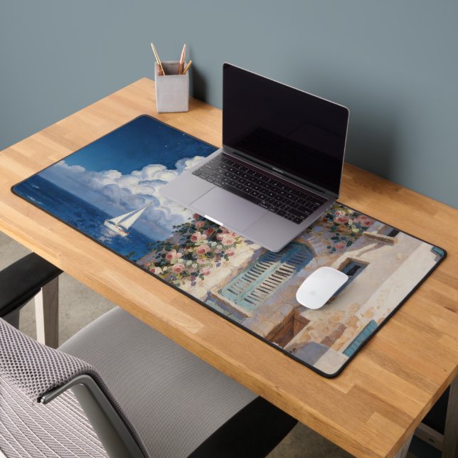 Mediterranean Coastal Rose & Sailboat Desk Mat  (Office 2)