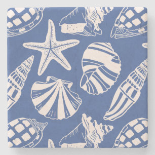 Mediterranean Coastal Seashell Toile Capri Sunset Stone Coaster