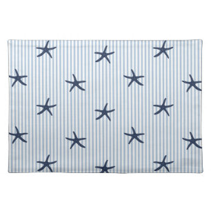 Mediterranean Coastal Starfish Stripe Coastal Navy Cloth Placemat