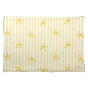 Mediterranean Coastal Starfish Stripe Lemon Yellow Cloth Placemat