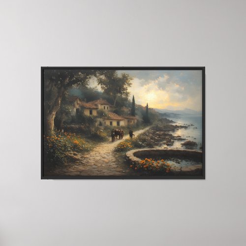 Mediterranean Coastal Village - 19th Century Style Canvas Print