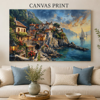 Mediterranean Coastal Village Canvas Print